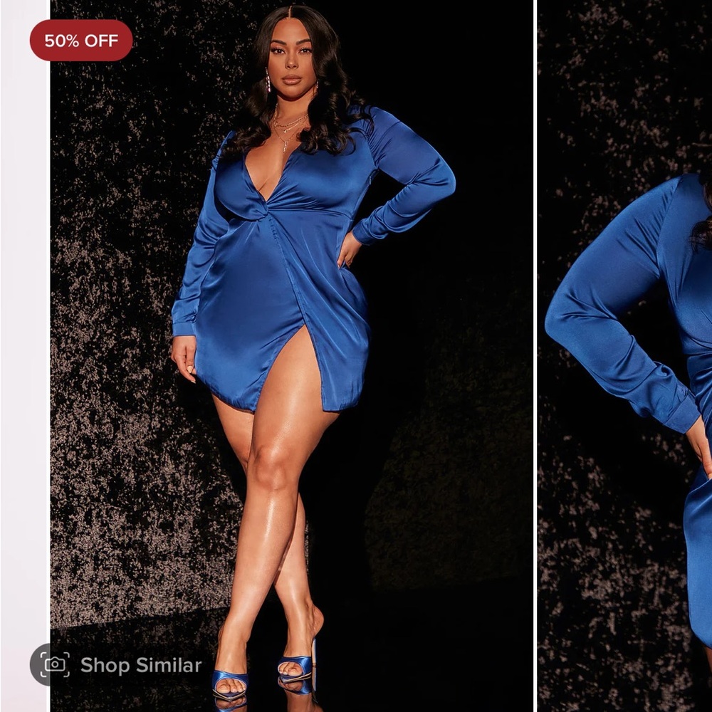 New knot twist black satin dress fashion nova large - Picture 4 of 11